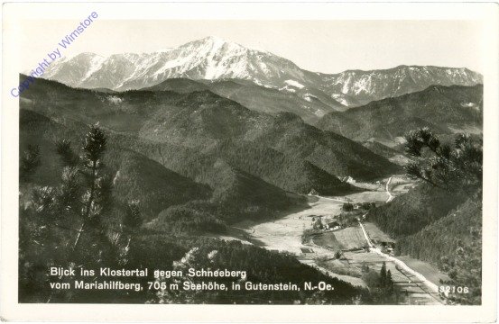 ak211202 Gutenstein, Blick ins Klostertal gegen Schneeberg vom Mariahilfberg