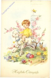 ak212021 Mädchen mit Lamm und Hasen