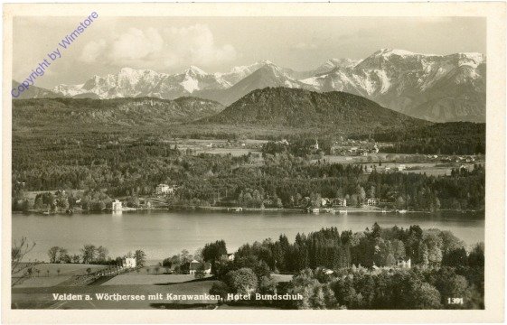 ak212552 Velden, mit Karawanken, Hotel Bundschuh