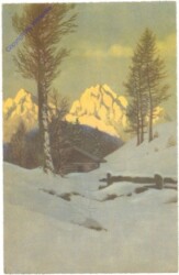 Verschneite Almhütte
