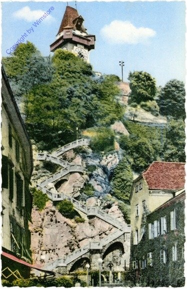 Graz, Schloßbergsteig mit Uhrturm