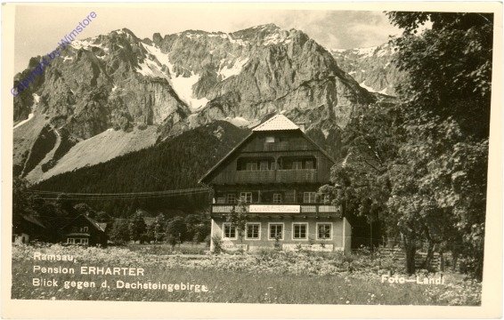 ak213696 Ramsau, Pension Erharter, Blick gegen d. Dachstein