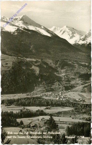 Hollersbach, Blick von der Paß Thurnstrasse auf Hollersbach und die Tauern