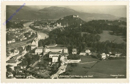 Salzburg, Bräustübl mit Festung und Stadt