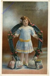 Mädchen mit Hufeisen und Geldsäcken