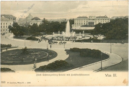Wien 1, Schwarzenbergplatz, Fürst Schwarzenberg-Palais mit Hochstrahlbrunnen