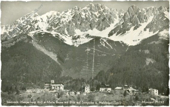 Innsbruck, Hungerburg, Maria Brunn mit Blick auf Seegrube und Hafelekar