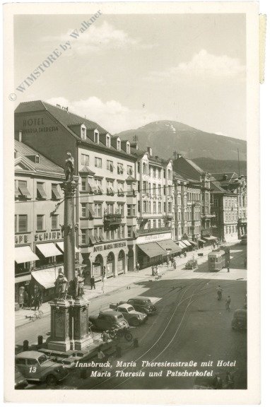 Innsbruck, Maria Theresienstrasse mit Hotel Maria Theresia und Patscherkofel