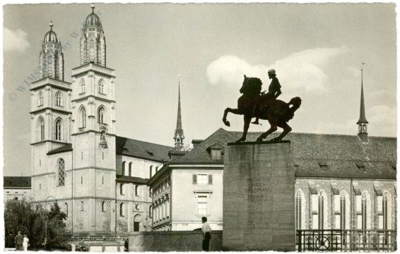 Zürich, Waldmann-Denkmal mit Großmünster