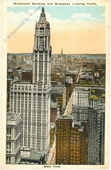 New York: New York City, Woolworth Building and Broadway looking north