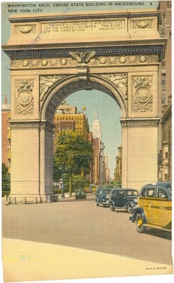 ak218256 New York: New York City, Washington Arch, Empire State Building in Background