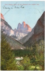 Dolomiti (Dolomiten), Drei Zinnen mit Rienztal von Landro aus