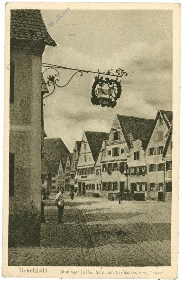ak218803 Dinkelsbühl, Nördlinger Strasse, Schild des Gasthauses zum Ochsen