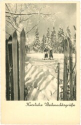 Verschneiter Wald mit Langläufern