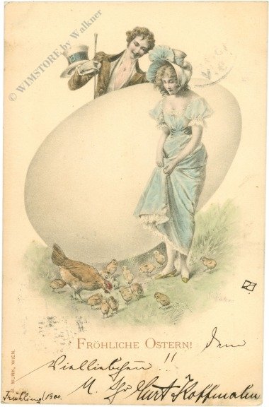 Pärchen mit großem Ei und Hühnerschar