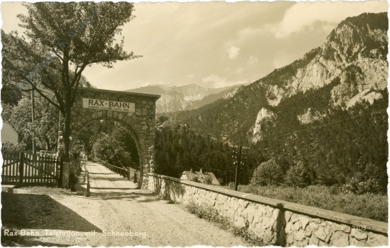 rax, raxbahn, talstation mit schneeberg