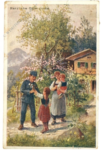 ostern soldat mit frau und kindern