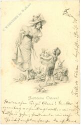 ostern dame mit kind und hasen