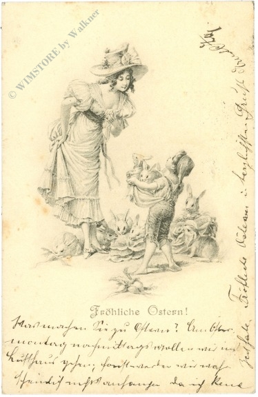 ostern dame mit kind und hasen