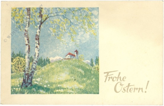 ostern birke mit kirchlein