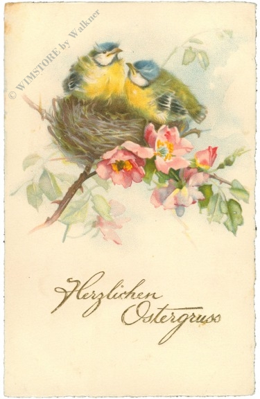 ostern brütende meisen am blühenden zweig