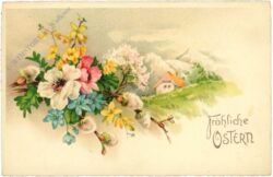 ostern blumengesteck mit haus