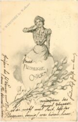 ostern dame sitzt auf ei