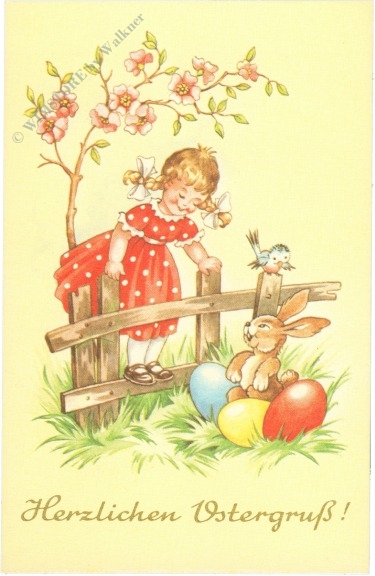 ostern hase mit mädchen am zaun
