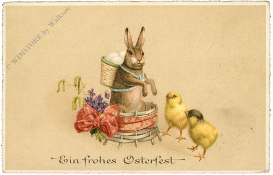 ostern hase im korb mit küken