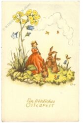 ostern mädchen musiziert für drei hasen