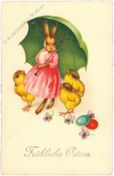 ostern hasendame mit schirm und küken