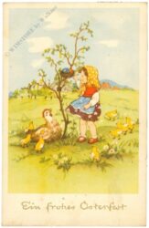 ostern mädchen mit henne und küken