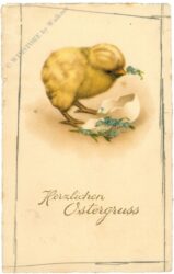 ostern küken mit zerbrochenem ei