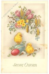 ostern küken mit blumenstrauß