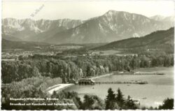 klagenfurt, wörthersee, strandbad mit koschutta und ferlacherhorn