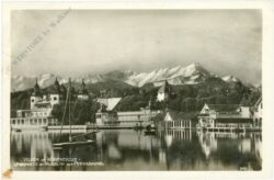 velden am wörthersee, uferpartie mit ausblick auf mittagskogel