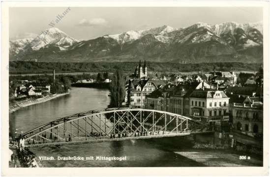 villach, draubrücke mit mittagskogel
