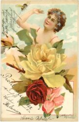 dame mit rosen und hummel