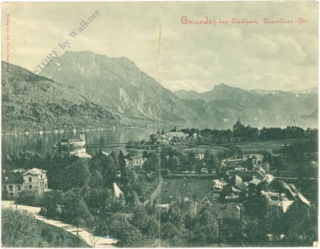 gmunden, vom stadtpark seeschloss orth klappkarte