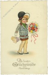 namenstag: mädchen mit blumenstrauß