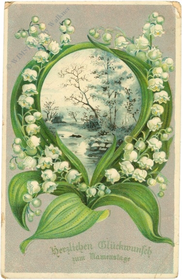 namenstag: maiglöckchen mit landschaft