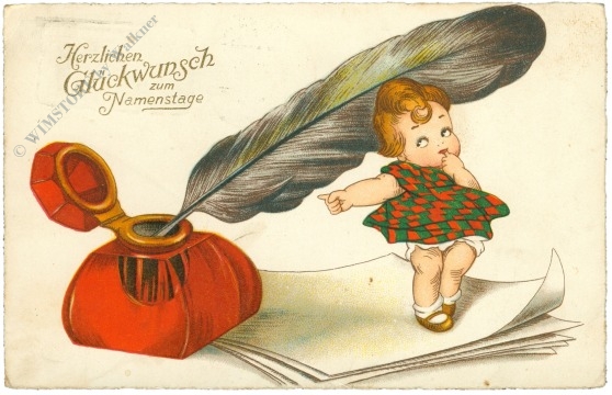 namenstag: papier mit schreibfeder und tintenfass