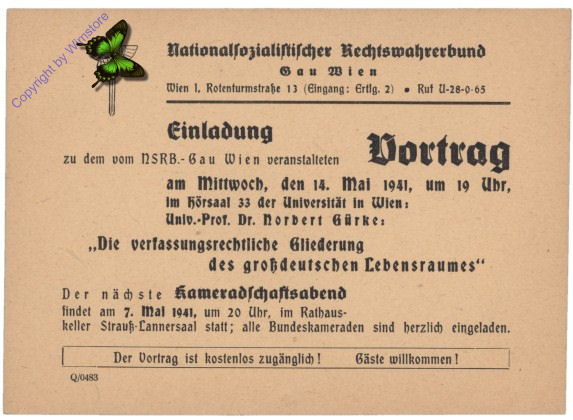 Einladung zu dem vom NSRB-Gau veranstalteten Vortrag