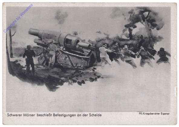 Schwerer Mörser beschießt Befestigungen an der Schelde