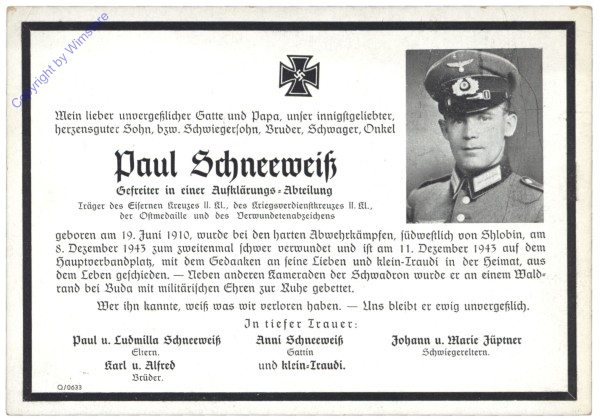 Trauerkarte Paul Schneeweiß