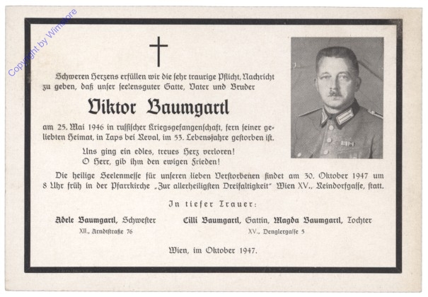 Trauerkarte Viktor Baumgartl
