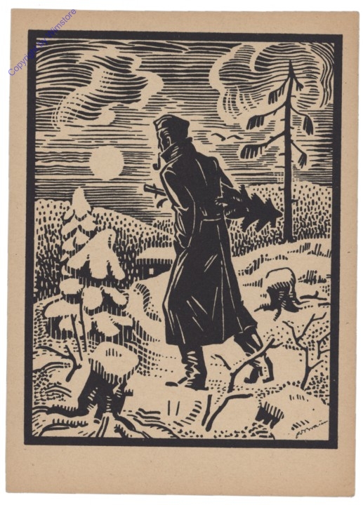 akg10389 Soldat mit Weihnachtsbaum