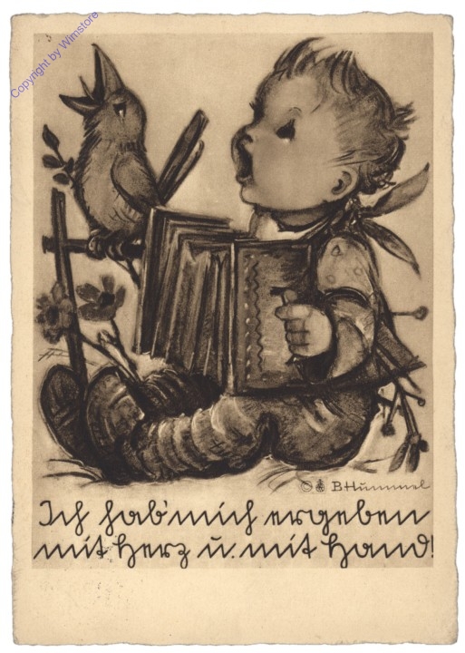 akg10413 Kind singt mit Vogel - Hummel