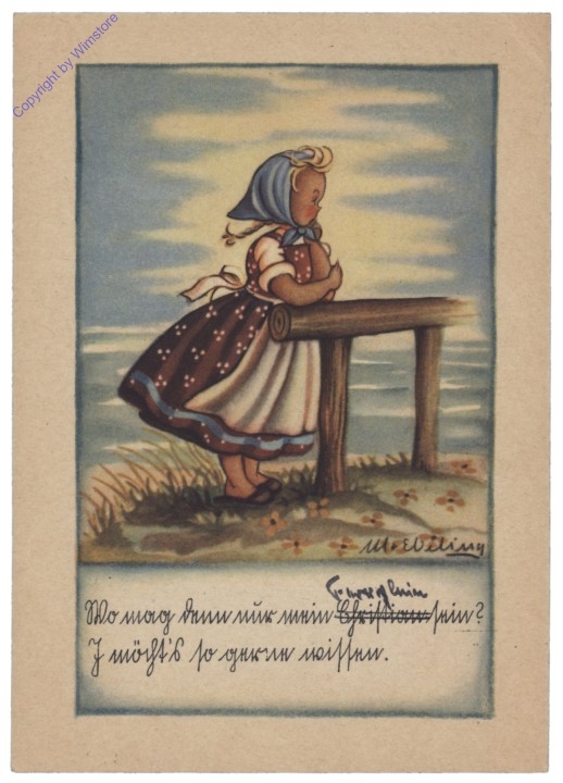 Mädchen blickt über den Zaun in die Ferne, Vers