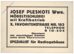 Wien 10, josef Pleskots Wwe, Möbeltischlerei